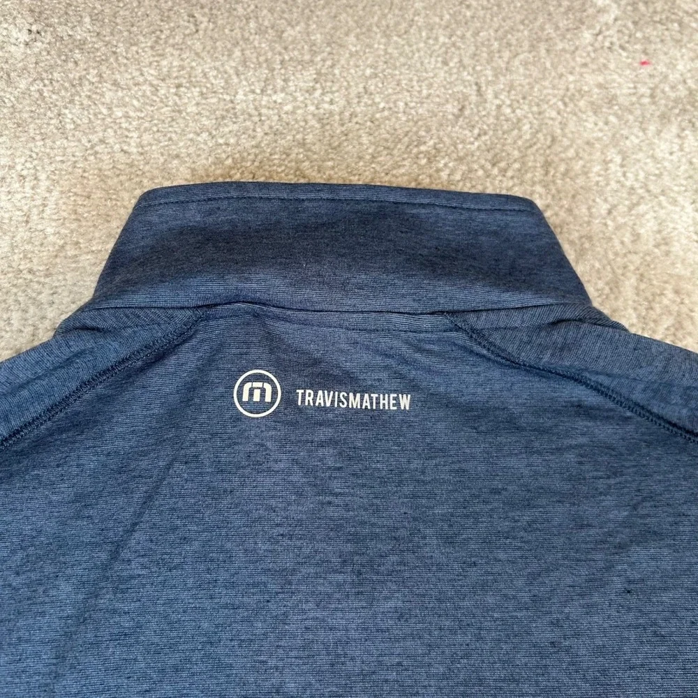 TravisMathew Men's Quarter Zip Pullover Navy Blue Heather‎ Sage View Logo Size M